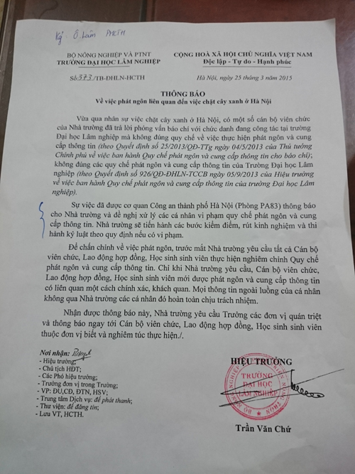 ĐH Lâm nghiệp: “CA Hà Nội không can thiệp phát ngôn cây xanh” - 1