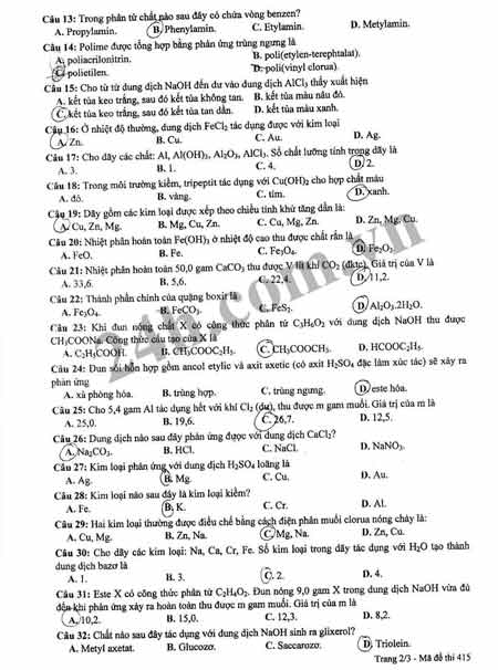 Đề thi tốt nghiệp môn Hóa học năm 2012 - 8