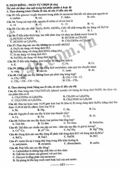 Đề thi tốt nghiệp môn Hóa học năm 2012 - 9