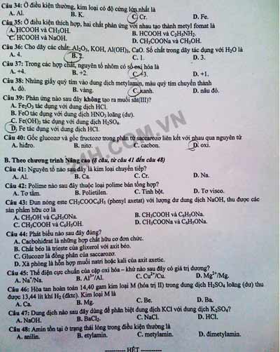 Đề thi tốt nghiệp môn Hóa học năm 2012 - 12