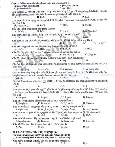 Đề thi tốt nghiệp môn Hóa học năm 2012 - 14