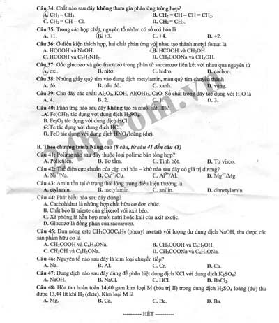 Đề thi tốt nghiệp môn Hóa học năm 2012 - 15