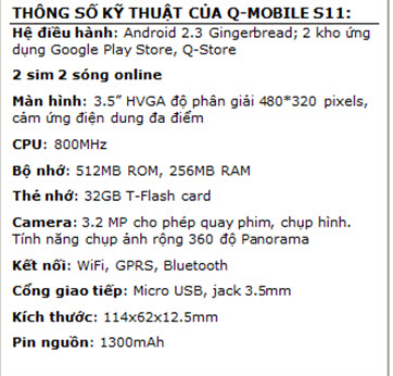 Khui hàng Android 2 sim Q-mobile S11, Thời trang Hi-tech, 