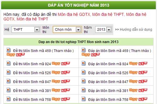 Đáp án môn Toán tốt nghiệp THPT - 3