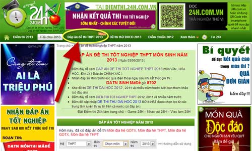 Đáp án môn Toán tốt nghiệp THPT - 2