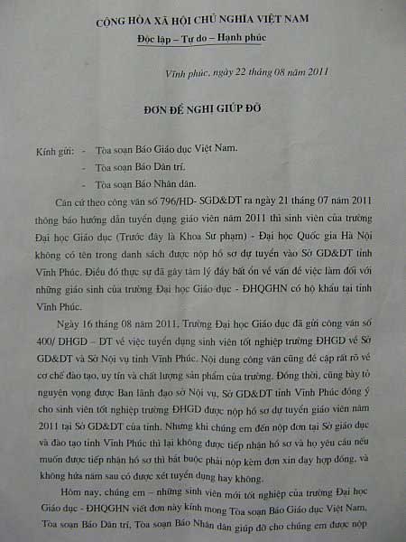 Sở GD&ĐT Vĩnh Phúc không nhận SV ĐHQG!, Giáo dục - du học, giao duc, tuyen dung, giao vien, sinh vien, truong dai hoc, su pham
