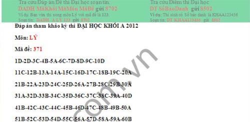 Đáp án tham khảo môn Vật lý (Khối A, A1) - 6