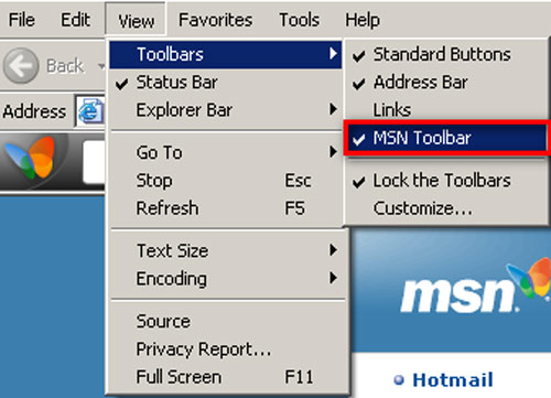 Cách để ẩn hoặc gỡ bỏ thanh công cụ MSN, Thủ thuật - Tiện ích, Công nghệ thông tin, MSN Toolbar, cach go bo MSN, MSN Toolbar uninstall, MSN Toolbar firefox, thanh cong cu MSN, cach go bo MSN Toolbar, thu thuat, cong nghe thong tin, internet explore, internet, go bo MSN Toolbar,