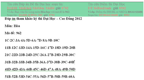 Đề thi, đáp án tham khảo môn Hóa khối B - 6