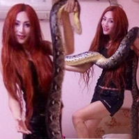 Cô gái đùa giỡn với mãng xà