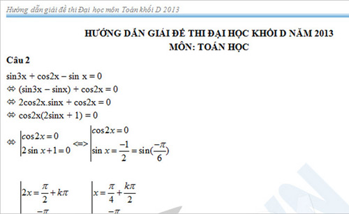 Đã có gợi ý giải môn Toán khối B, D - 1