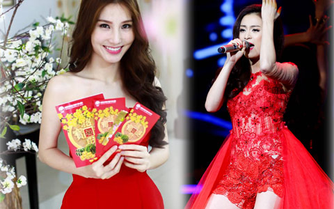 Đầu xuân ngắm sắc đỏ nồng nàn trên váy mỹ nữ Việt