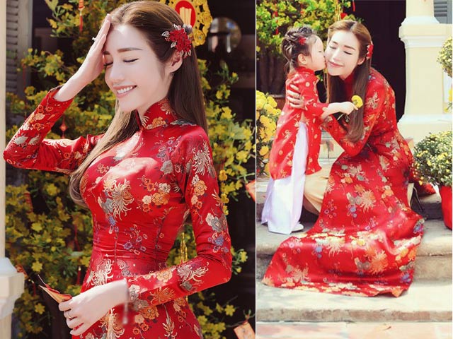 Người mẫu - Hoa hậu - Elly Trần lần đầu chụp ảnh đón Tết cùng con gái