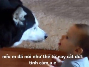 Bạn trẻ - Cuộc sống - Màn 'cãi nhau tay đôi' đáng yêu giữa bé và chó cưng