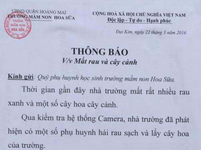 Tin tức trong ngày - HN: Trường "dọa" đuổi học sinh nếu phụ huynh trộm rau