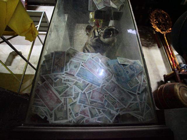 Tiền lẻ găm đầy di tích trong lễ hội đền Trần