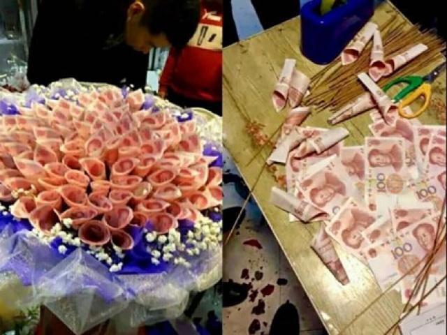 Soái ca gói bó hoa tiền mặt 33 triệu đồng tặng bạn gái