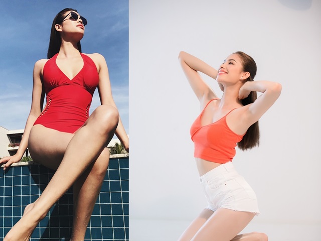 Người mẫu - Hoa hậu - Phạm Hương mặc áo tắm một mảnh nhảy "sung" trên biển