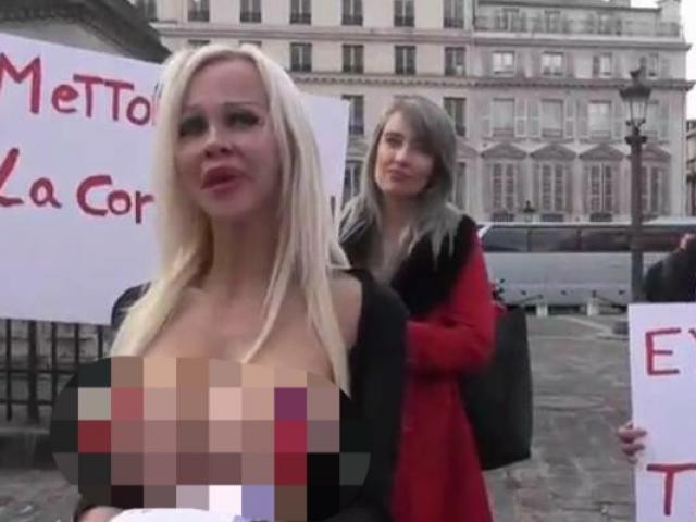 Nữ ứng viên tổng thống Pháp thả ngực trần đi vận động