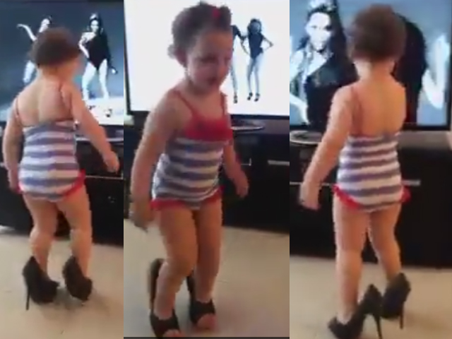 Bé gái 2 tuổi đi giày cao của mẹ nhảy nhót gây bão