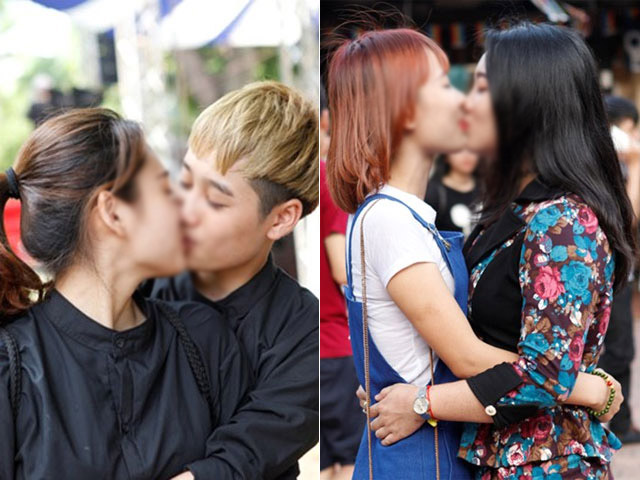 Giới trẻ trao nhau nụ hôn ngọt ngào trong ngày hội đồng tính