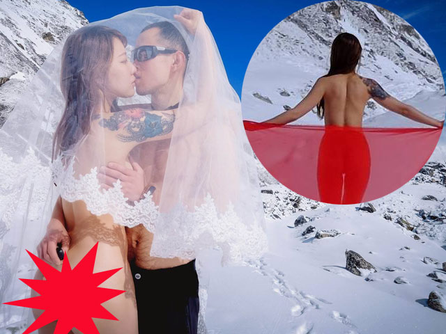 Xu hướng thời trang - Cô dâu TQ xăm mình chụp ảnh "nhaỵ cảm" trên đỉnh núi