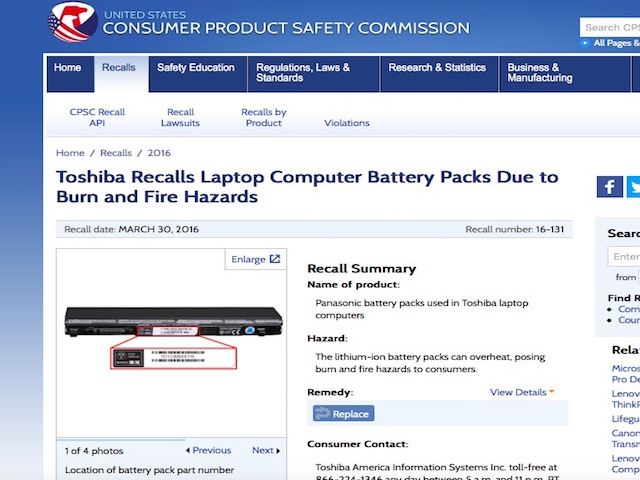 Công nghệ thông tin - Pin laptop Toshiba quá nhiệt, có mùi khét cần được thu hồi