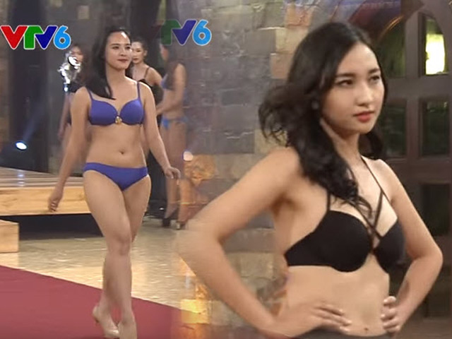 Thí sinh Hoa khôi Áo dài lộ mỡ thừa khi diễn bikini