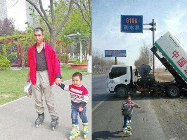 Bạn trẻ - Cuộc sống - Người cha dạy con học cách kiên trì bằng trượt patin