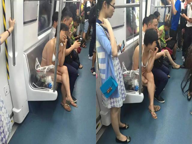 Người phụ nữ mặc bikini đi tàu điện ngầm gây "sốc"