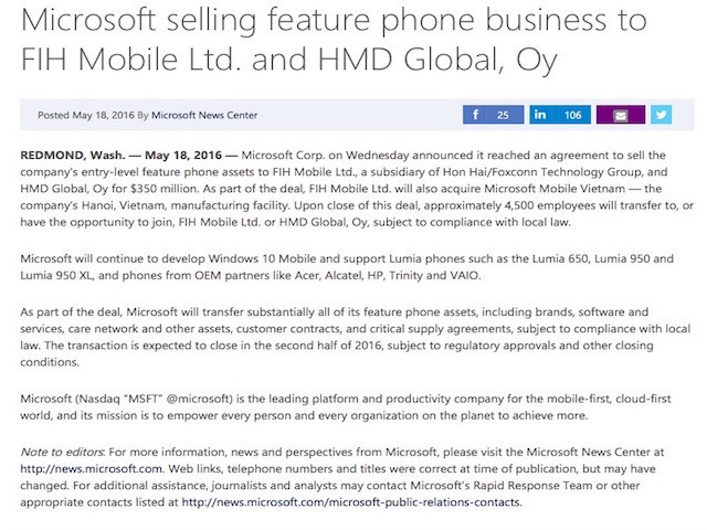 Công nghệ thông tin - Nhà máy lắp ráp điện thoại Microsoft tại Việt Nam đổi chủ