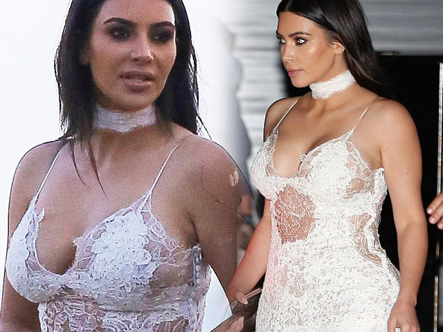 Kim Kardashian lại gây ”sốt” với váy mỏng manh