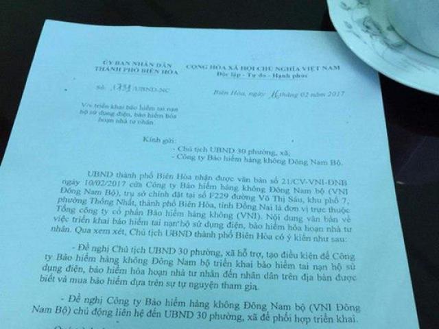 Tin tức trong ngày - Phó Chủ tịch TP Biên Hòa ký công văn giới thiệu bán bảo hiểm