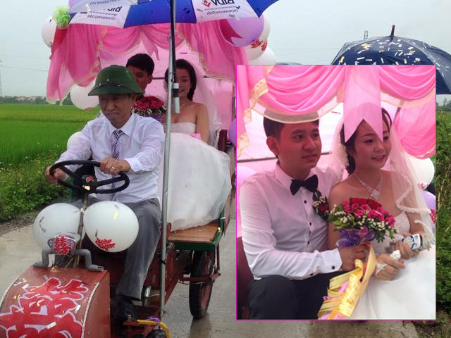 Bạn trẻ - Cuộc sống - Màn rước dâu bằng "xe mui trần" độc đáo ở Nghệ An