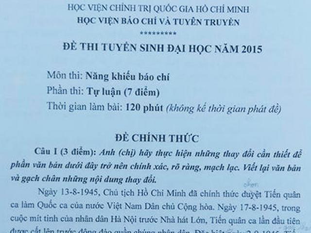 Tin tức trong ngày - Đề thi khiến nhà báo "khóc thét": Thi năng khiếu phải khó!