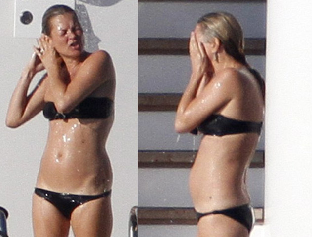 Bí quyết mặc đẹp - Siêu mẫu Kate Moss mặc bikini bé xíu, lộ eo "bánh mì"