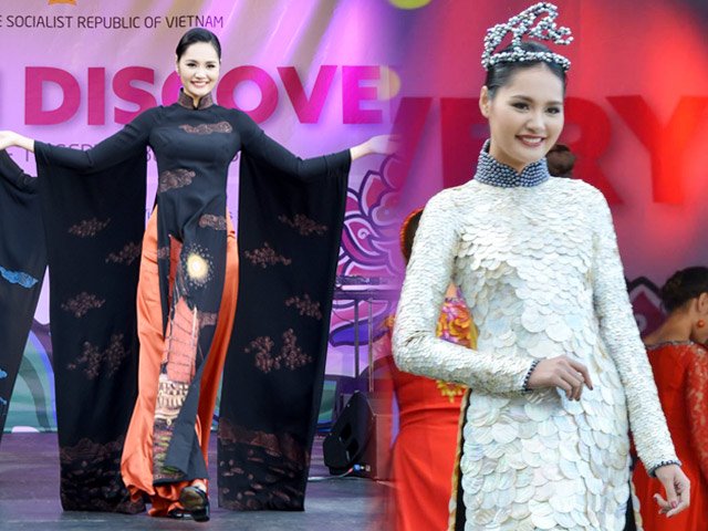 Thời trang - Hoa hậu Hương Giang lộng lẫy khoe áo dài Việt ở Anh