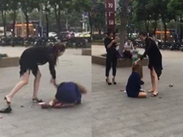 Vợ đánh tình nhân của chồng dữ dội trên phố