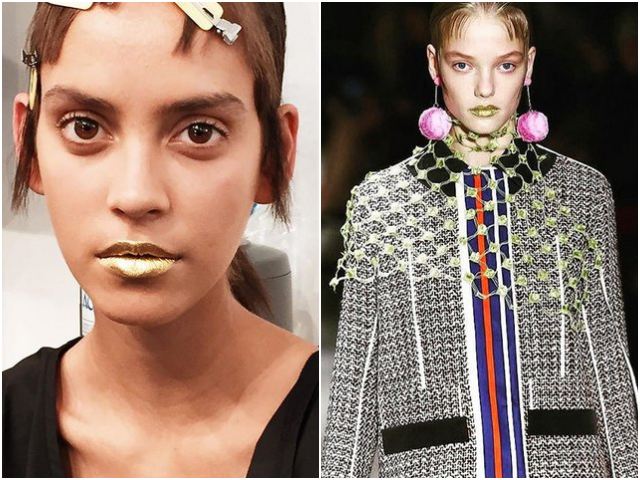 Xu hướng thời trang - Prada gây ngỡ ngàng với người mẫu tô son vàng óng