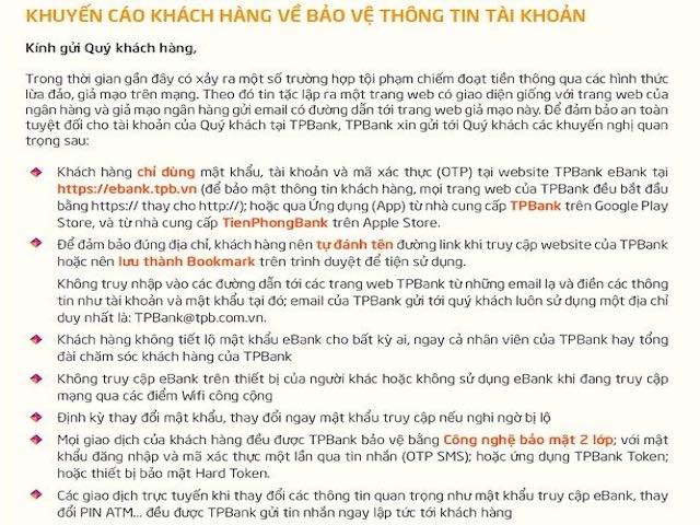 Sau vụ mất tiền ở Vietcombank, TPBank phát cảnh báo "khẩn"