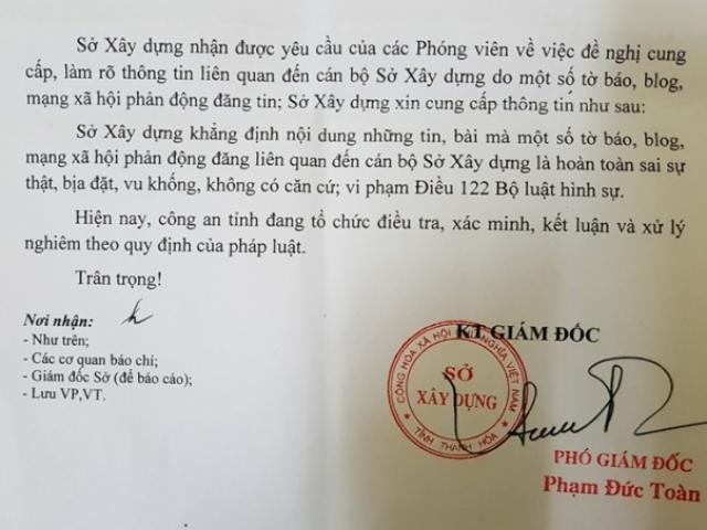 Sở Xây dựng Thanh Hóa bác tin đồn về “nữ Trưởng phòng siêu giàu“