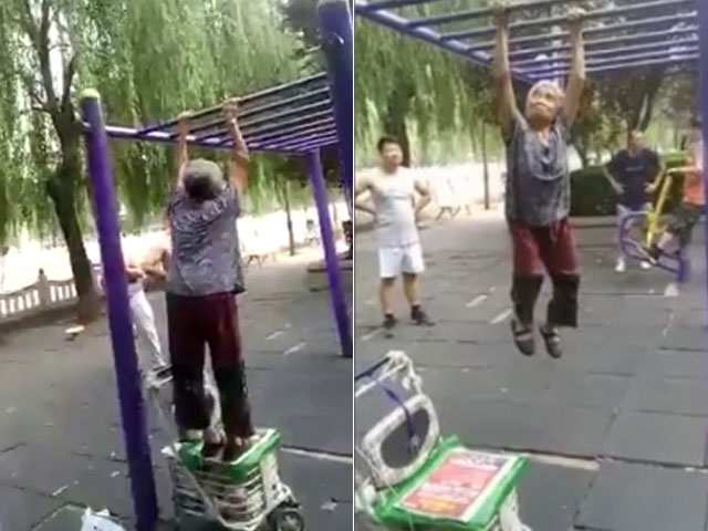 Bạn trẻ - Cuộc sống - Cụ bà hít xà trong công viên khiến trai trẻ "lác mắt"