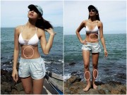 Người mẫu - Hoa hậu - Khoe hình bikini, ứng viên Hoa hậu Hoàn vũ lộ miếng dán ngực kém duyên