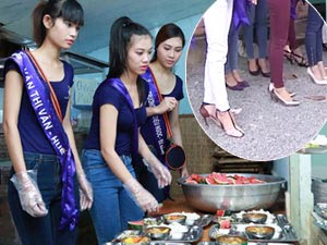 Người mẫu - Hoa hậu - Thí sinh "lò luyện hoa hậu" đi giày cao gót bán cơm