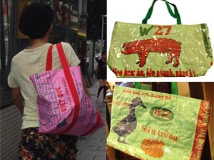 Bao bì cám Con Cò thành túi xách rất "mốt" ở Nhật
