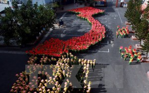 Giáo dục - du học - Hơn 1.000 học sinh xếp hình bản đồ và cờ Tổ quốc