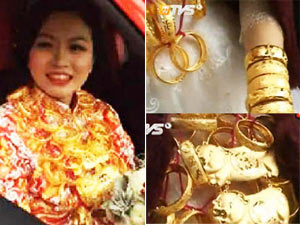 Cô dâu TQ "trĩu cổ" vì 5kg vàng trong lễ vu quy