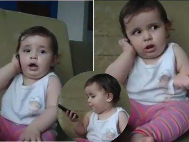 Bạn trẻ - Cuộc sống - Chết cười với cô bé ôm điện thoại "chém gió" như thật