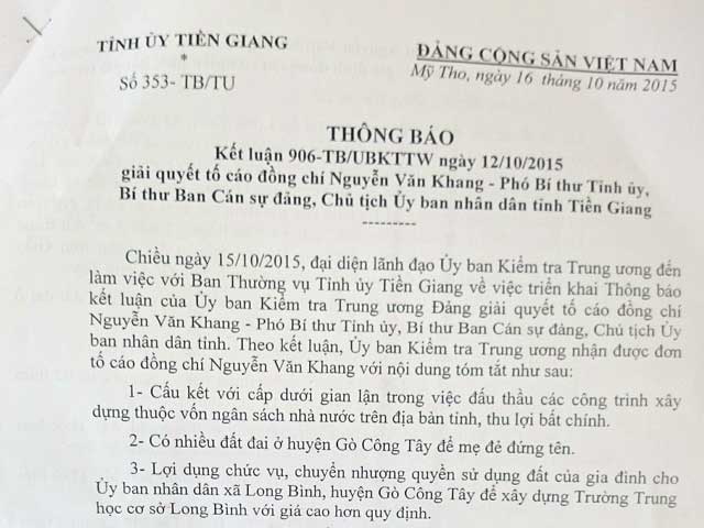 Tin tức trong ngày - Công bố kết quả xác minh đơn tố cáo Chủ tịch Tiền Giang