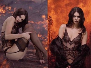 Người mẫu - Hoa hậu - Kendall Jenner diện nội y sexy giữa khu rừng đỏ lửa